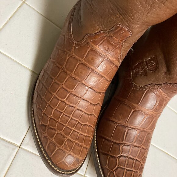 BROWN Monogrammed CUSTOM hand-crafted ALLIGATOR BOOTS 12 EE main image 8